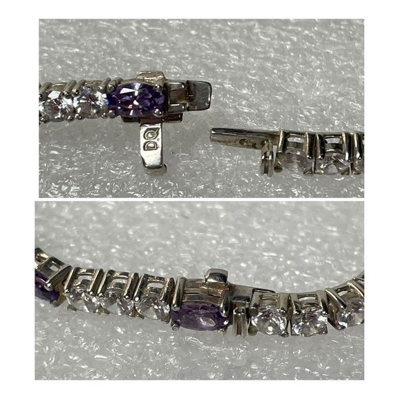 925 Sterling Silver Amethyst Tennis Bracelet 7.5” Long - Picture 6 of 8